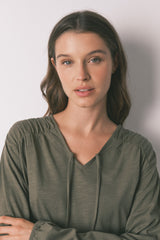 Zelena pamučna nabrana majica dugih rukava