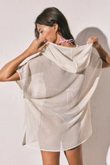 Bež kratka mrežasta tunika sa kapuljačom