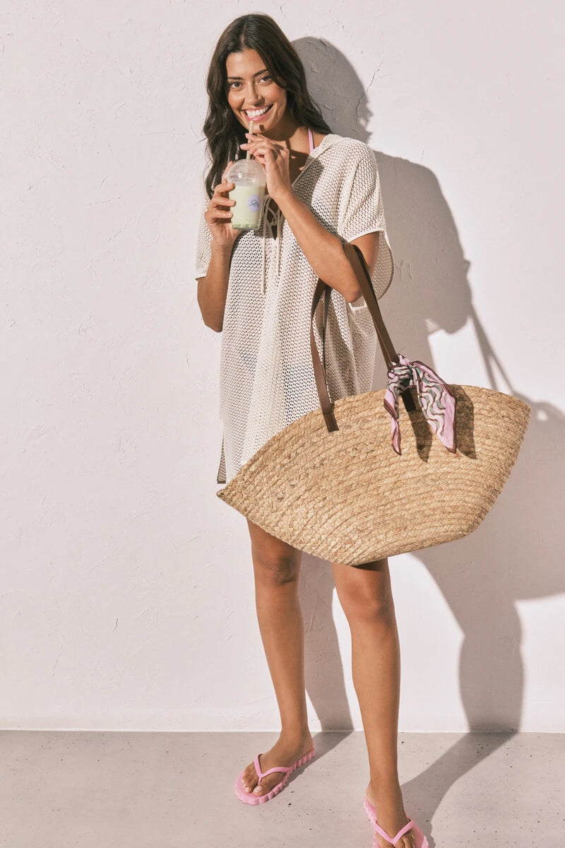 Bež kratka mrežasta tunika sa kapuljačom