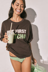 Braon oversized majica "But first matcha"