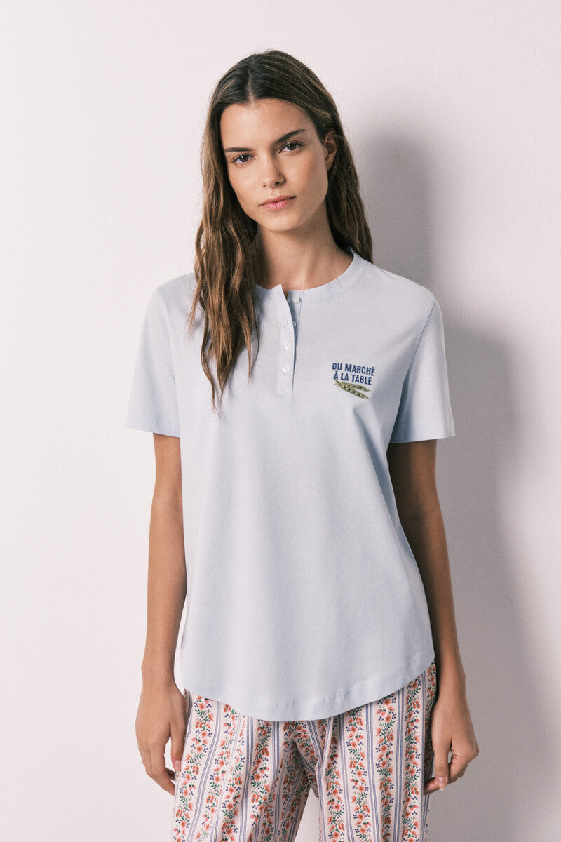 Plava majica sa kratkim rukavima od pamuka